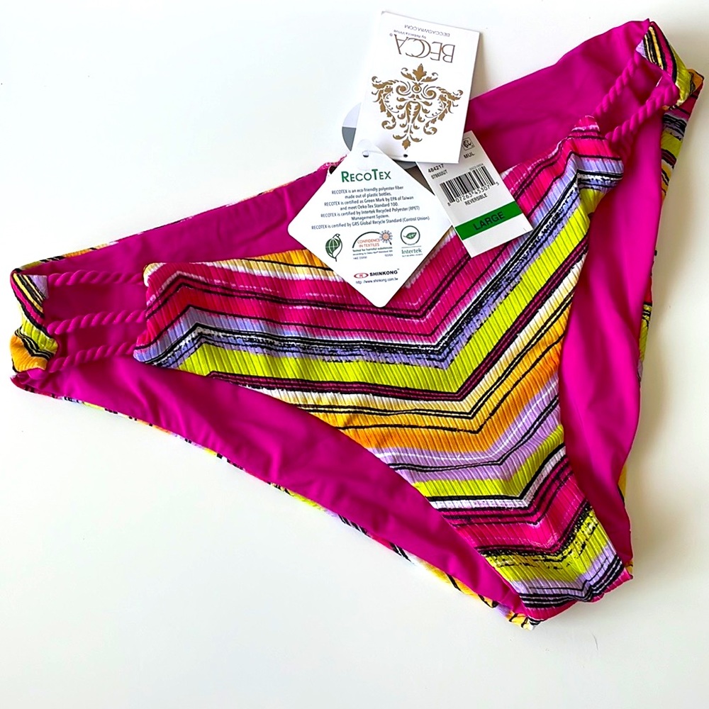 NWT S or L BECCA Brand new reversible fuscia hot pink artisan tanga swim bottoms